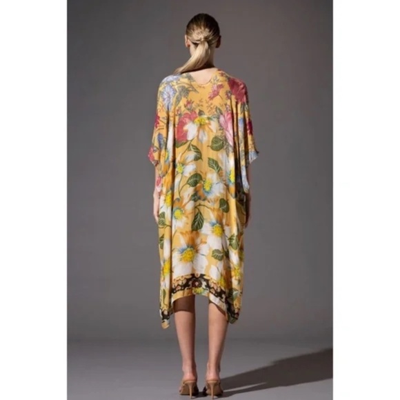 Chicory Yellow Floral Border Open Wrap Kimono Top One Size - Picture 1 of 6